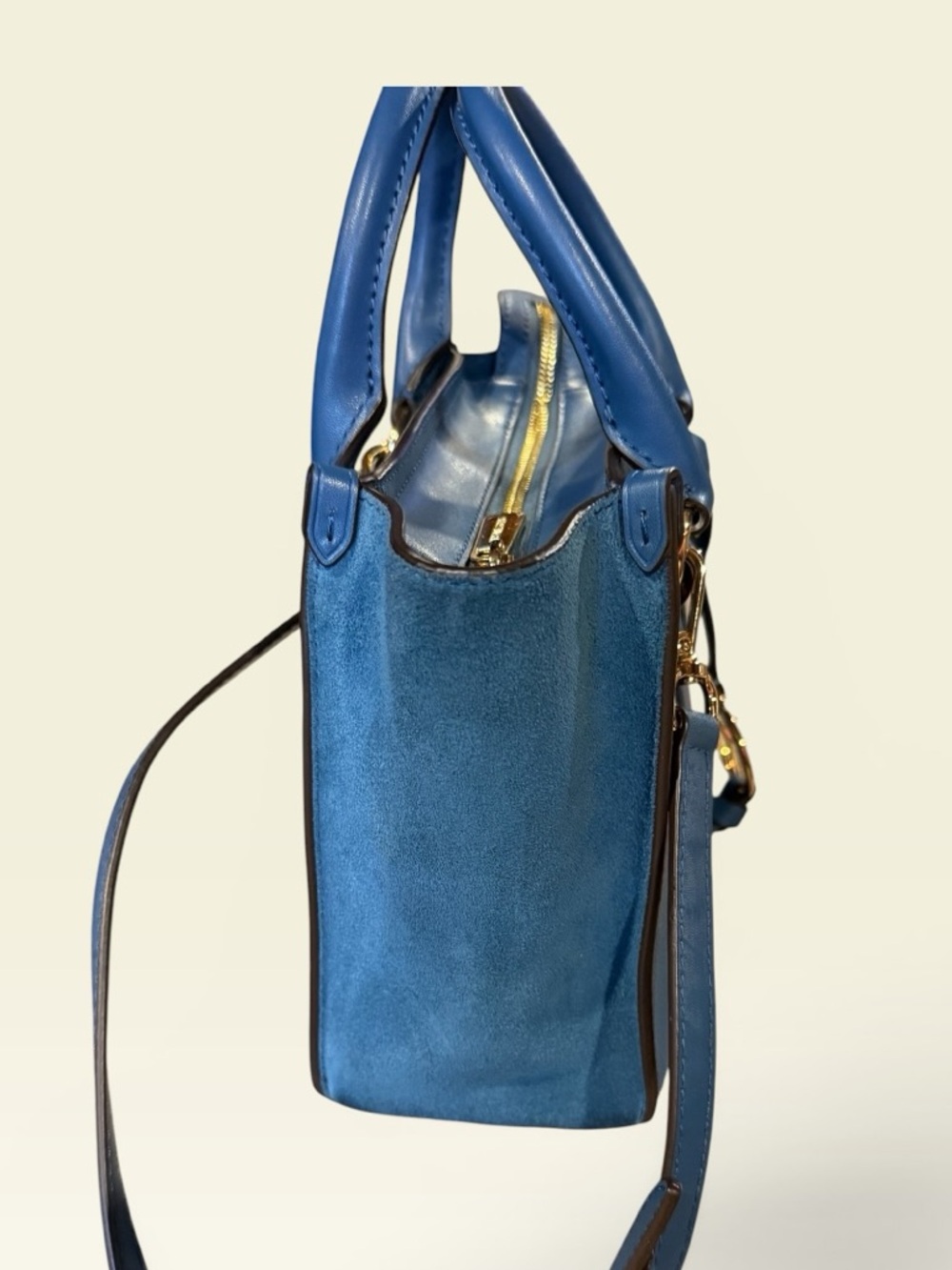 Michael Kors Dark Chambray Leather+Suede Kris Small Satchel Crossbody Purse - Picture 7 of 13